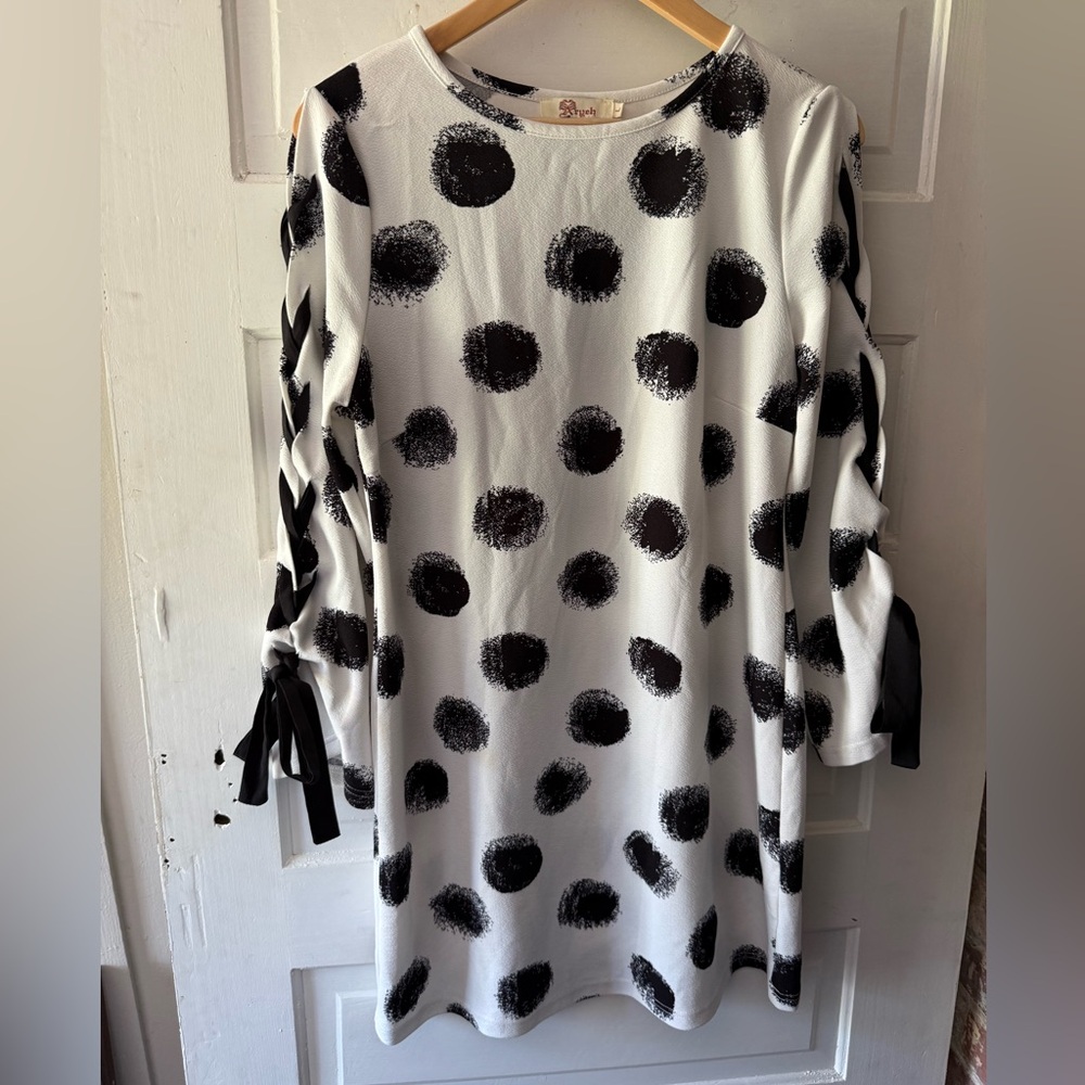Anthropologie Aryeh Black and White Polka Dot Long Sleeve Dress